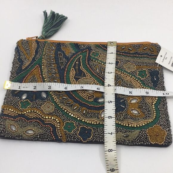NWT Beaded Boho Paisley Embellished Clutch Pouch - Picture 15 of 15